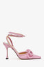 Mach & Mach Pink Leather Double Bow Ankle Strap Heels Size 37
