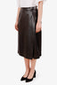 Hermès Black Leather Studded Buckle Wrap Midi Skirt Size 42