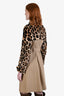 Burberry Prorsum Tan Twill Leopard Mink Belted Trench Coat Size 40