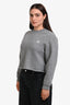 Miu Miu 2023 Grey Wool Cashmere Logo Embroidered Cropped Long Sleeve Sweater Size 42