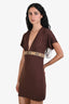 Just Cavalli Brown Cotton Leather Logo Short Sleeve Mini Dress Size M