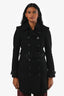 Burberry Brit Black Wool Double Breasted Midi Belted Trench Size 2 US