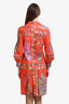 Etro Orange Multicolour Floral Print Long Sleeve Shirt Midi Dress Size 46