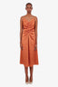 Sandro Brown Crystal Embellished Satin Ruched Maxi Dress Size 38