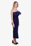 Karen Millen Navy Fitted Knit and Organza Detailed Midi Dress Size XS