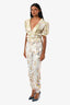 Hemant & Nandita Cream/Floral Short Sleeve Ruffle Body Suit & Cuffed Pant Set Size Small