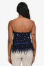Staud Navy Feather Trimmed Shell Embellishments 'Kirsten' Strapless Top Size XS