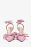 Mach & Mach Pink Leather Double Bow Ankle Strap Heels Size 37