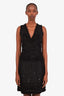 Pre-loved Chanel™ Black Ruffled Chiffon Tweed Sequin Detail Dress Size 38
