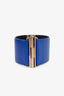 Pre-loved Chanel™ B18 Blue Leather CC Gold Tone Wide Cuff Bracelet