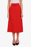 Christian Dior Red Wool Silk Midi Belted Skirt Size 4