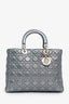Christian Dior Silver Metallic Leather Large Lady Dior Bag With Strap