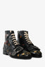 Gucci Black Leather Queercore Bee Embroidered Combat Boots Size 6.5 Men's