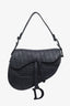 Christian Dior Black Leather Oblique Embossed Saddle Bag With Canvas Strap