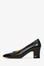 Pre-Loved Chanel™ 2017 Black Leather Patent Toe Interlocking CC Block Heels Size 40.5