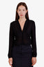 Nili Lotan Black Silk V-Neck Long Sleeve Blouse Size 2