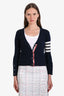 Thom Browne Navy Cashmere 4-Bar Long Sleeve Cropped Cardigan Size 36