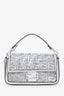 Fendi x Nicki Minaj Silver Metallic PVC Leather Sequins Baguette Crossbody Bag