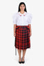 Simone Rocha Red/Black Plaid Tie Waist Midi Skirt Size 10 UK