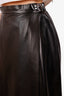 Hermès Black Leather Studded Buckle Wrap Midi Skirt Size 42