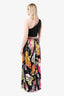 Max Mara Black/Multicolour Cotton Crepe One-Shoulder Patterned Maxi Dress Size 38