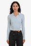 Frame Light Blue Ribbed Cropped Long Sleeve Polo Size XS