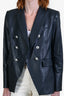 Veronica Beard Navy Lamb Leather Silver Button Dicky Blazer Size 4