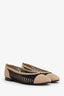 Pre-loved Chanel™ White/Brown Raffia CC Cap Toe Ballerina Flats Size 38.5