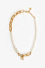 Christian Dior Gold Tone Faux Pearl Logo Necklace
