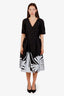 Carolina Herrera Black/White Palm Print Short Sleeve Midi Dress Size 8