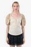 Haut Ulla Johnson beige à manches bouffantes, détails boutonnés et encolure dégagée, taille M