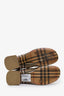 Burberry Beige Leather Nova Check Pattern Block Heel Ankle Boots Size 38