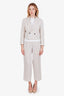 Brunello Cucinelli Cream/Brown Linen Cotton Blend Striped Blazer + Pant Set Size 36