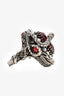 Alexander McQueen Silver Toned Red Wrap Snake Crystal Cocktail Ring Size 7