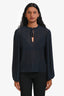 Frame Navy Pleated Long Sleeve Top Size XS