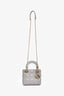 Christian Dior 2017 Pearl Grey Cannage Leather Mini Lady Dior Top Handle With Strap