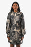 Robe midi Burberry London en soie beige/noire à imprimé, boutonnée, à manches longues, taille 6