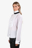 Pre-loved Chanel™ White Cotton Black Ribbon Tie Detail Long Sleeve Camelia Cuff Top Size 38