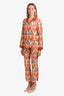 Prada Orange/Blue Silk Floral Pajama Set Size M