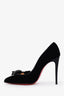 Christian Louboutin Black Velvet Crystal Bow 100mm Heels Size 37
