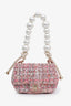 Pre-loved Chanel™ 2019 Pink Tweed Large Pearl Mini Single Flap Handle Bag