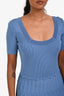 Sandro Blue Rib Knit Pleated Beaded Skirt Off Shoulder Mini Dress Size 38