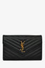 Saint Laurent Black Grain Leather 'Cassandre' Envelope Wallet on Chain