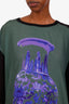Denis Gagnon Black/Green Cotton & Silk Short Sleeve Midi Dress Estimated Size L