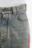 Balenciaga Jeans Stained Blue Denim Logo Embroidered Baggy Jeans Size M Mens