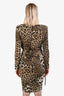 Roberto Cavalli Brown Leopard Print Silk Blend Tie Waist Midi Dress Size 42