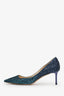 Jimmy Choo Blue Coarse Glitter Romy Pointed Toe Pumps Size 40