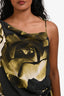 Robert Rodriguez Grey/Green Satin Floral Belted Sleeveless Midi Dress Size S