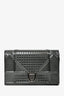 Christian Dior Grey Metallic Patent Microcannage Diorama Wallet on Chain