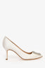 Manolo Blahnik White Satin Bridal Hangisi Embellished Heels Size 38